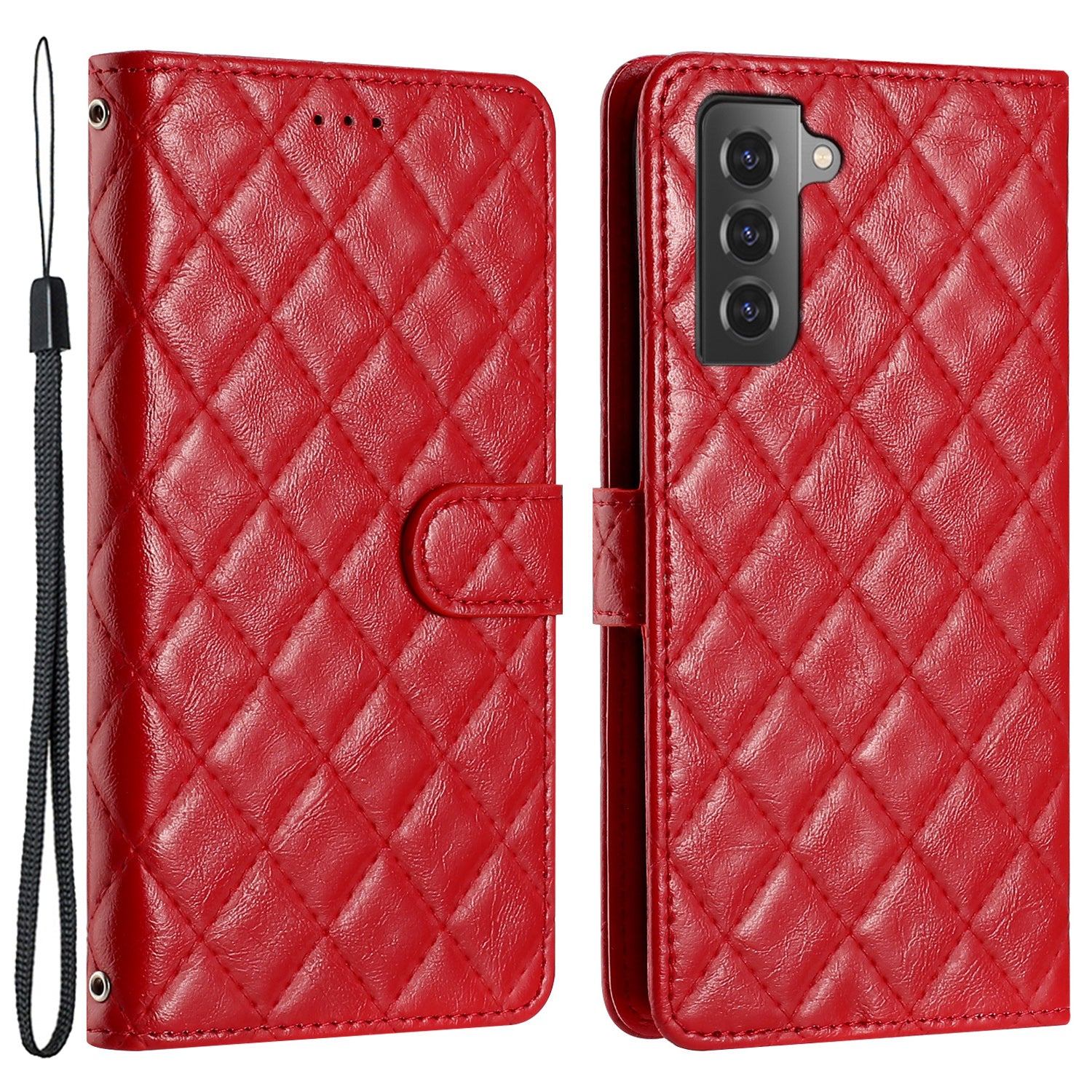 For Samsung Galaxy S22 5G Phone Case Stitching Line Rhombus PU Leather Wallet Stand Phone Cover with Strap For Samsung Galaxy S22 5G Phone Case Stitching Line Rhombus PU Leather Wallet Stand Phone Cover with Strap